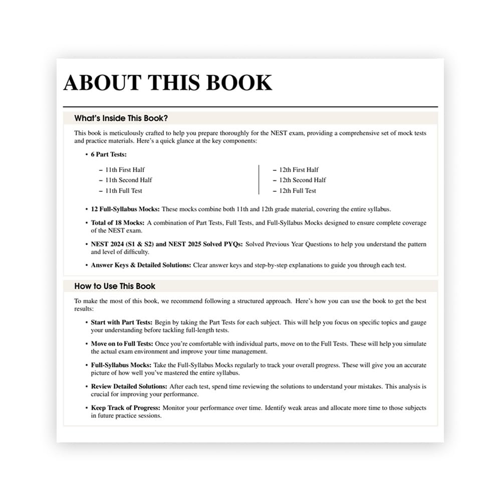 NEST (National Entrance Screening Test) 2026 Mock Test Series Book | 18 Full-Length Mock Tests with Video Solutions | Best NEST Exam test book | ... Prediction | NISER & CEBS Preparation Guide - Image 2